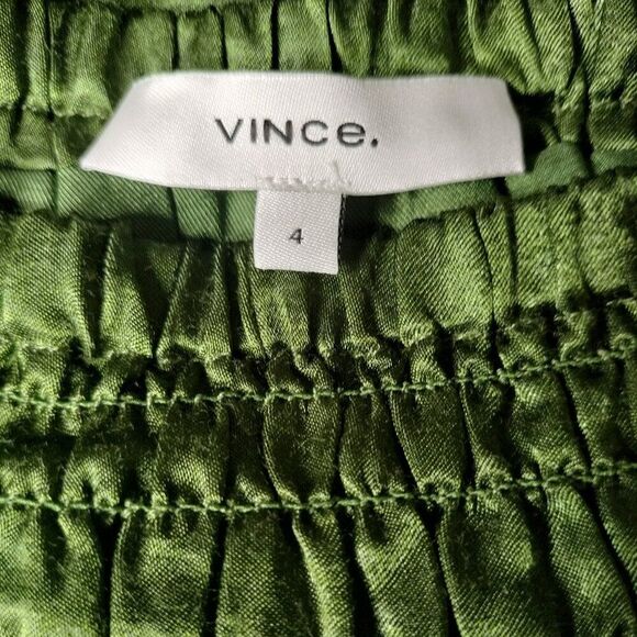Vince Women's Size 4 Herb Metallic Green Smocked Midi Skirt - Picture 10 of 12